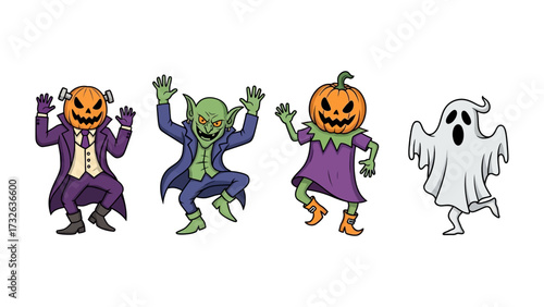Halloween Characters Lineup: A charming lineup of Halloween characters, each exuding a distinct personality, brings to life the whimsical essence of the holiday season.