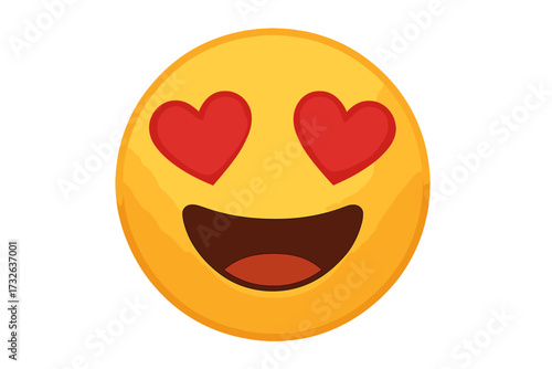 Smiling face with heart eyes emoji. In love emoticon. Cute cartoon smiley character. Romance, romantic feeling concept. Vector illustration for valentine's day. Isolated icon.