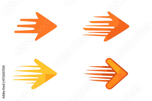 Set of fast arrow icons for logo design. Vector collection of modern speed and motion symbols. Dynamic forward direction pointers for delivery or technology concept isolated.
