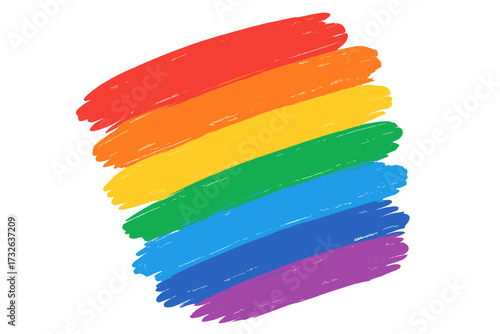 Rainbow flag LGBT pride symbol. Abstract grunge brush stroke background. Hand drawn vector illustration with colorful paint stripes. Gay and lesbian freedom, love, equality concept.