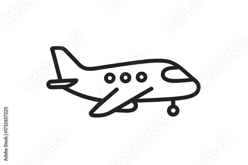 Airplane line icon. Simple flight symbol for travel and transportation. Minimalist aircraft vector illustration for web design, apps, and logo. Aviation graphic element.