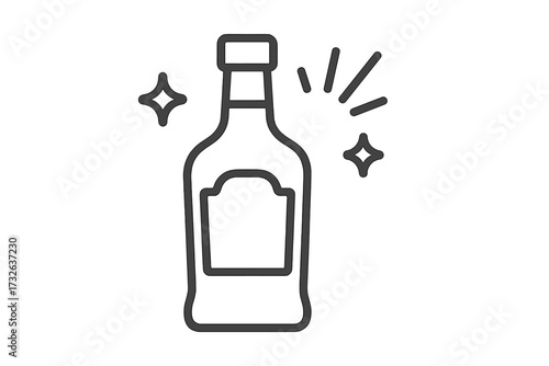 Alcohol bottle line icon for celebration and party. Whiskey, rum or bourbon liquor symbol for a bar menu. Clean outline vector illustration of a spirit drink container.