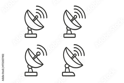 Satellite dish line icon set. Communication technology pictogram collection. Broadcast signal antenna. Editable stroke vector. Wireless data, telecommunication, connection concept.