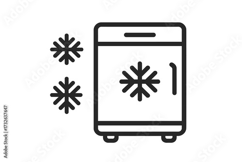 Refrigerator line icon. Freezer, cold storage symbol. Food preservation, kitchen appliance pictogram. Concept of cooling, frost, freezing. Vector linear outline for web.