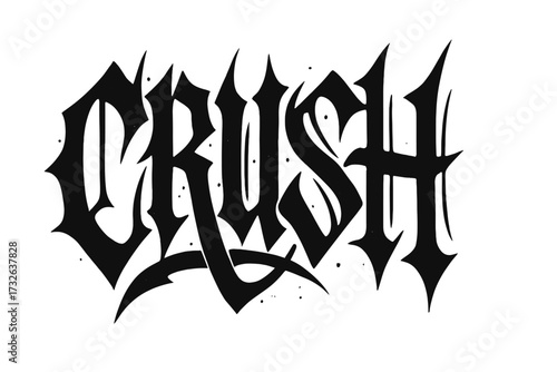 Crush slogan lettering in modern gothic graffiti style. Distorted typography for tee print design. Grunge word for embroidery. Urban street art calligraphy vector illustration.