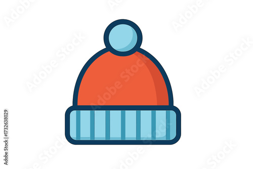 Winter hat icon. Warm beanie cap for cold weather. Knitted headwear accessory for winter season. Vector illustration in flat cartoon style. Isolated graphic design element.