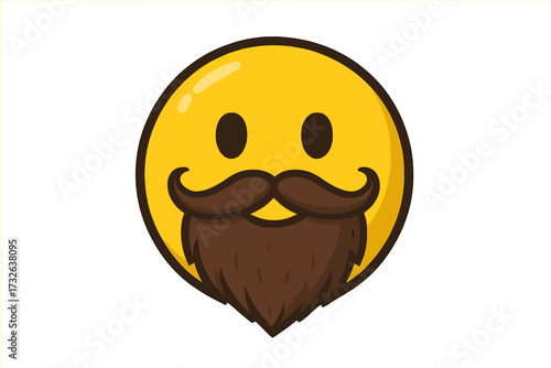 Emoticon with a medieval hipster beard. Cool emoji smiley icon. Vector illustration of a bearded face character. Masculine avatar symbol for social media. Barber logo concept.