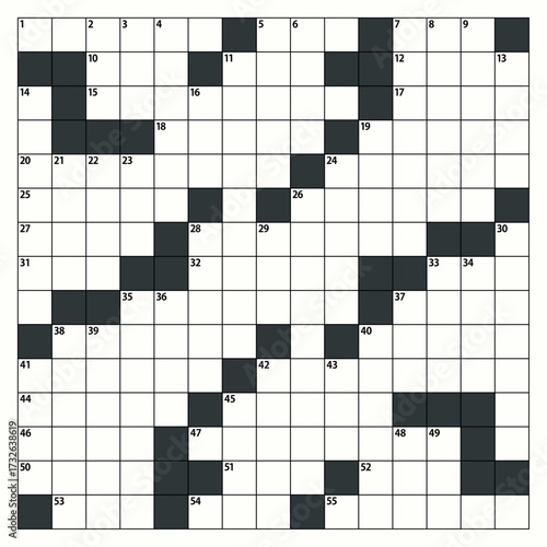Square crossword puzzle game vector. American-style crossword puzzle. 	