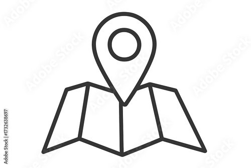 Location pointer icon on map, linear vector illustration of navigation symbol with transparent background, GPS marker design for travel, direction and route finding concept