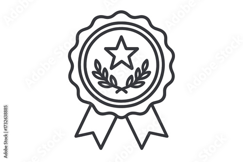 Quality premium product stamp seal with star and laurel wreath, trendy thin line vector icon, modern badge illustration, elite award symbol, transparent background