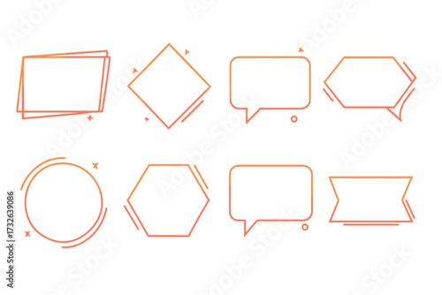 Set of modern geometric text frame shapes with trendy speech bubbles and banners, vector template graphics for creative design, conversation, communication, and layout elements