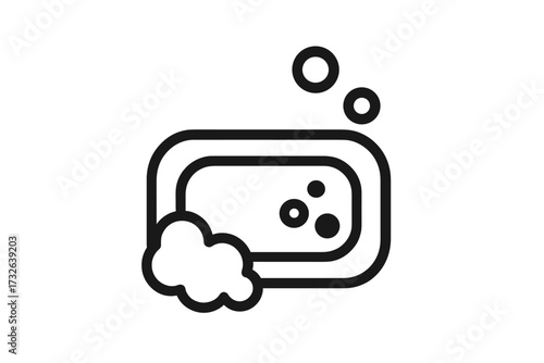Clean soap bar icon with bubbles, minimalist vector illustration for web design, apps, banners, social media, hygiene symbol, transparent background, simple cartoon style