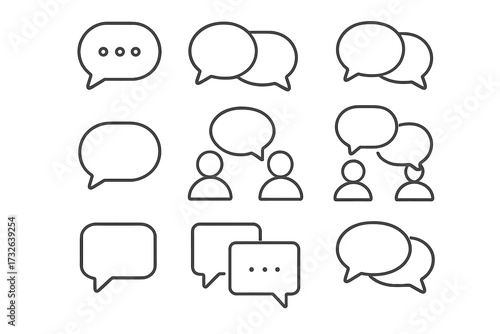 Speech bubbles talking conversation icons set, thin editable stroke design, dialog symbols for communication, chat interface, messaging apps, websites, books, cards, vector cartoon illustration