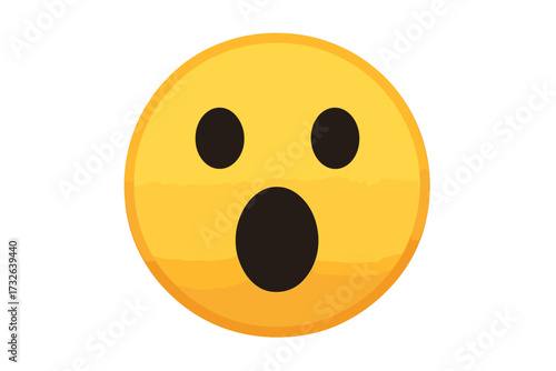 Surprised smiley face emoji icon, vector emoticon in shock, expressive cartoon face with open mouth, transparent background illustration for social media and chat reactions