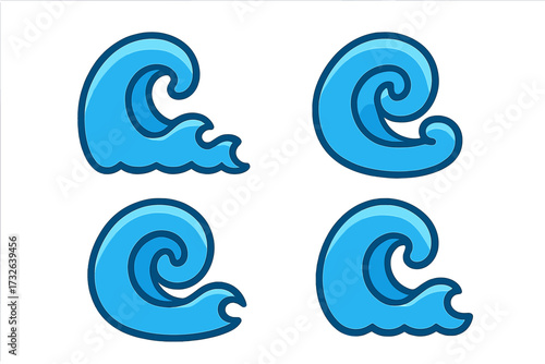 Vector cartoon ocean wave icon set. Flat style swirl water illustrations with transparent background. Stylized sea wave symbols. Coastal, marine, aquatic design elements.