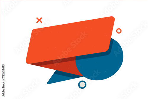 Trendy flat geometric vector shape with vivid transparent red and blue banner, retro poster design style, modern abstract vector illustration, eye-catching graphic element, best seller vector art