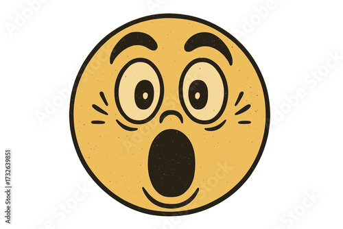 Vintage retro surprised emoticon face, expressive emoji smiley icon illustration, shocked facial expression vector graphic with transparent background, emotive cartoon character design