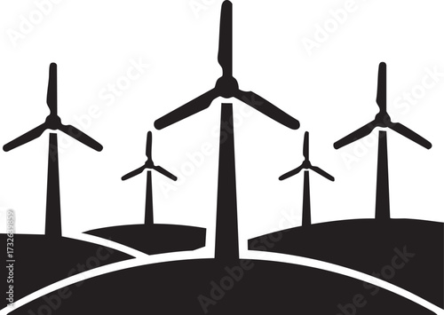 Wind Turbine Farm Icon – Renewable Energy Wind Power Silhouette Vector