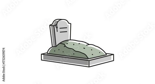 Simple grave illustration, perfect for memorial designs and remembrance projects, offering somber reflection with its muted palette and clean lines