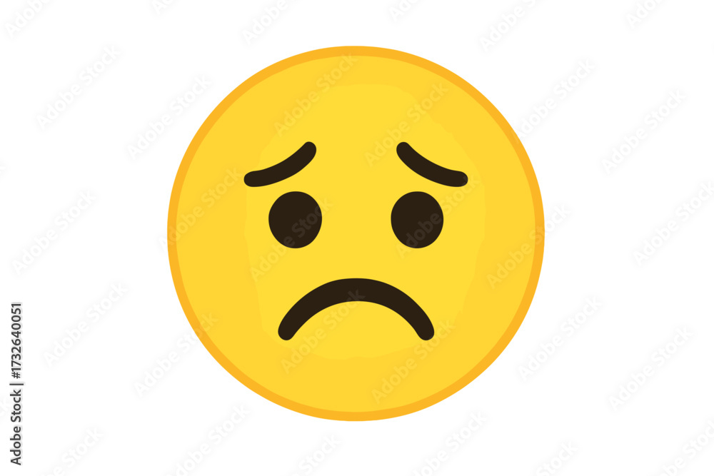 Fototapeta premium Upset emoticon vector, sad emoji face with worried expression, yellow smiley icon illustration, transparent background, emotional reaction symbol, digital mood graphic