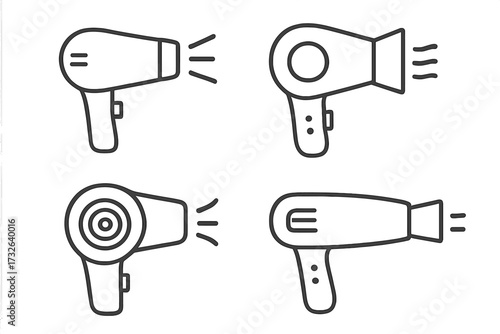 Hairdryer line icon set. Blow dryer symbol collection. Hair care and beauty pictogram. Minimalist outline vector illustration for hairdressing, salon, web and app design.