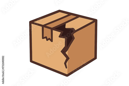 Broken box icon vector. Damaged cardboard package concept. Fragile shipping problem, delivery error symbol. Cracked parcel cartoon illustration for logistics, e-commerce.