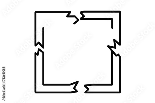 Broken box outline icon. Shattered square frame vector. Damage, crack, and collapse concept. Fragile, crisis, and failure symbol. Exploded, deconstructed linear graphic.
