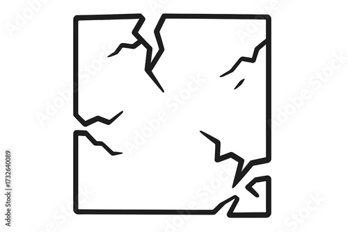 Cracked square frame line icon. Broken box vector illustration. Concept of damage, fragility, crisis, and destruction. Symbol of failure, problem, or bankruptcy. Shattered effect.