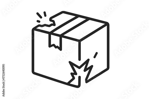 Broken box outline icon. Damaged package symbol for delivery and shipping. Fragile cargo concept. Vector illustration for logistics, returns, insurance claims, web and app design.
