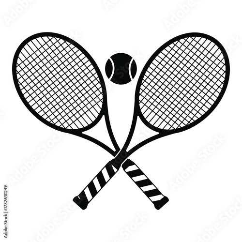 Tennis equipment crossed rackets and ball graphic for sports enthusiasts and clubs silhouette