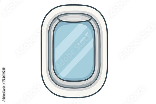 Airplane window vector illustration isolated on white background. Aircraft porthole concept for travel, vacation, and flight. Simple cartoon icon for journey or tourism design.