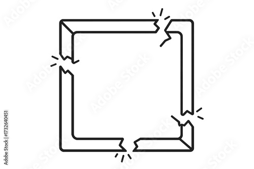 Broken box outline vector icon. Fragile square frame concept. Damaged, cracked, and shattered line symbol for error, disruption, or connection problem. Minimalist illustration.