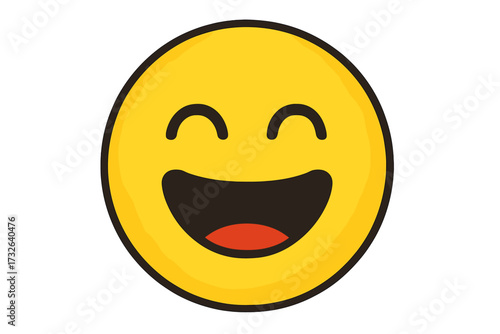 Happy emoticon character, very happy and smiling. Smiley emoji vector icon. Grinning face with smiling eyes. Joyful expression concept. Cute cartoon face illustration.