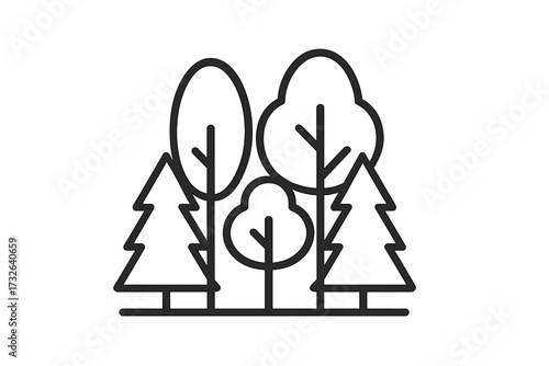 Minimalistic Trees in Forest Outline Icon, Vector Cartoon Illustration for Web, Graphic Design, Apps, Banners, Social Media, Cards, Nature and Outdoors Concept