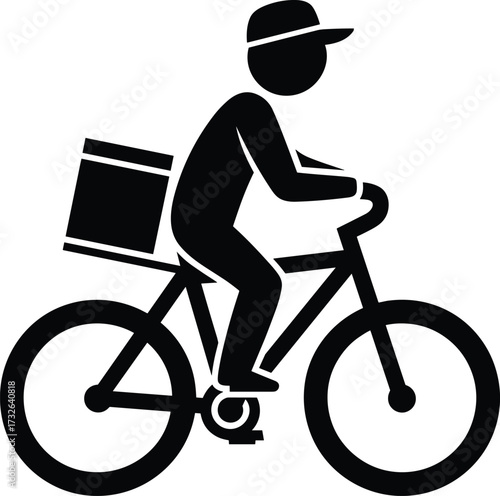 Black Silhouette Delivery Person Riding Bicycle With Box bike