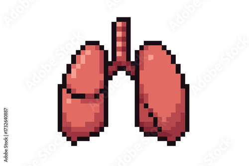 Pixel art lungs icon. Vector cartoon illustration of a human respiratory system. 8-bit retro style anatomy symbol. Medical, health, science, breathing concept graphic design.