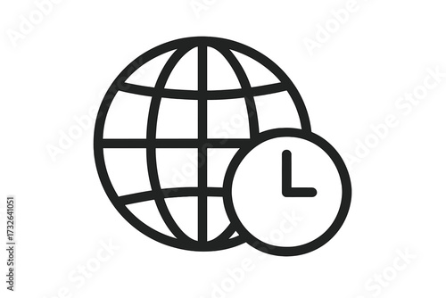 World time zone icon. Global business concept. International time, delivery and logistics symbol. Around the clock service. Earth, planet with clock. Travel schedule vector.
