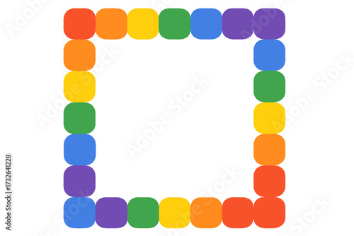Rainbow frame border with rounded square tiles. Pride month LGBT community symbol. Vector background template for gay pride parade celebration. Colorful seamless pattern.