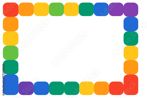 Rainbow Pride Month frame template. Seamless block pattern with rounded tiles. LGBT parade background. Vector flat illustration for social media banner with copy space.