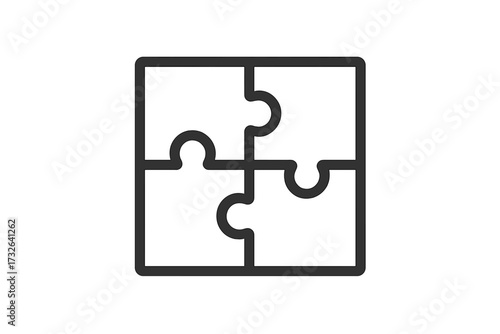 Puzzle solution icon. Problem-solving concept. Teamwork and collaboration symbol. Jigsaw pieces matching. Business partnership and strategy metaphor. Minimal vector graphic.