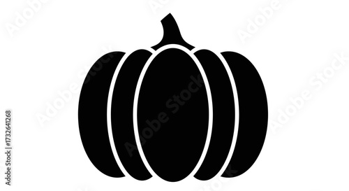 Elegant black pumpkin icon for Halloween designs or autumn harvest festivals, perfect for invitations, crafts, and spooky season projects
