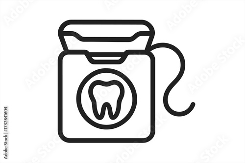 Dental floss icon. Oral hygiene symbol. Teeth cleaning and dental care concept. Vector line art illustration for dentist, stomatology, and healthcare. Minimal pictogram design.