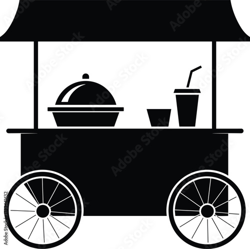 Black Silhouette Icon of a Food Cart with Canopy and Serving Items street food vendor