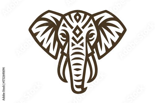 Stylized geometric elephant head vector logo icon. Tribal African or Polynesian tattoo design inspiration. Modern, minimalist wild animal symbol for safari or nature brand.