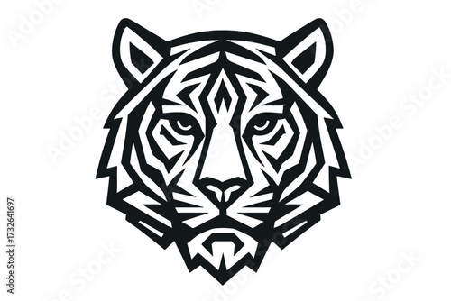 Stylized geometric Tiger head illustration. Vector icon for a powerful logo or mascot. Tribal wild cat face symbol. Modern abstract animal predator for esport or tattoo design.
