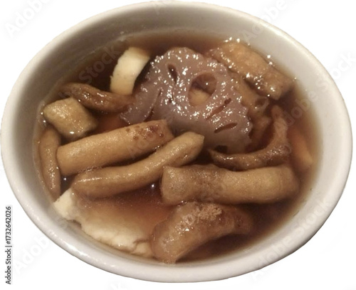 Tofu Pudding with lotus root in Ginger Syrup isolated