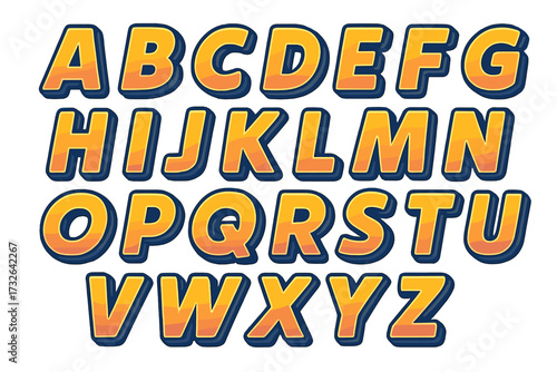 Y2K vector alphabet. 3D filled outline gradient font. Text elements based on 80s and 90s retro comic, cartoon, and graphic styles. Bold typeface for modern typography.