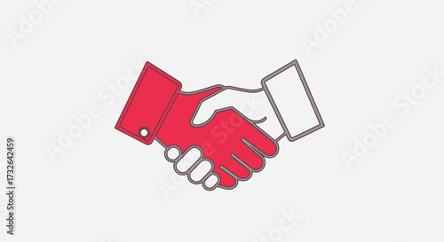 Red and white handshake with gray outline on solid white background