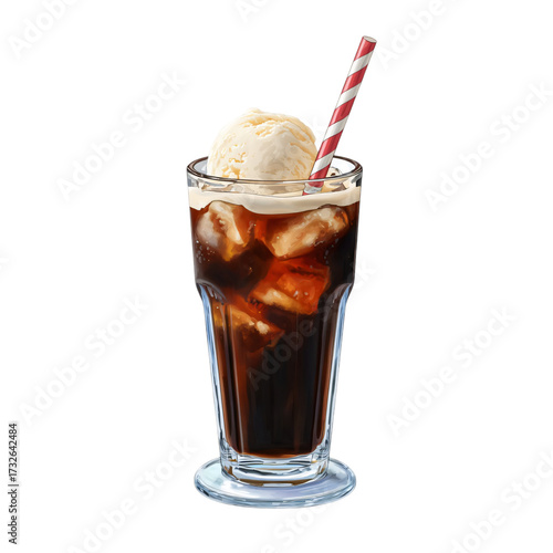 ice cream float with soda and a straw vector art illustration style isolated die-cut   