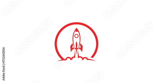 Red rocket launching inside circle
